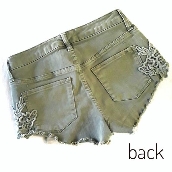 MOSSIMO Green Denim Shorts Size M Jean Cut Offs Lace Crochet Summer Festival - Picture 3 of 5
